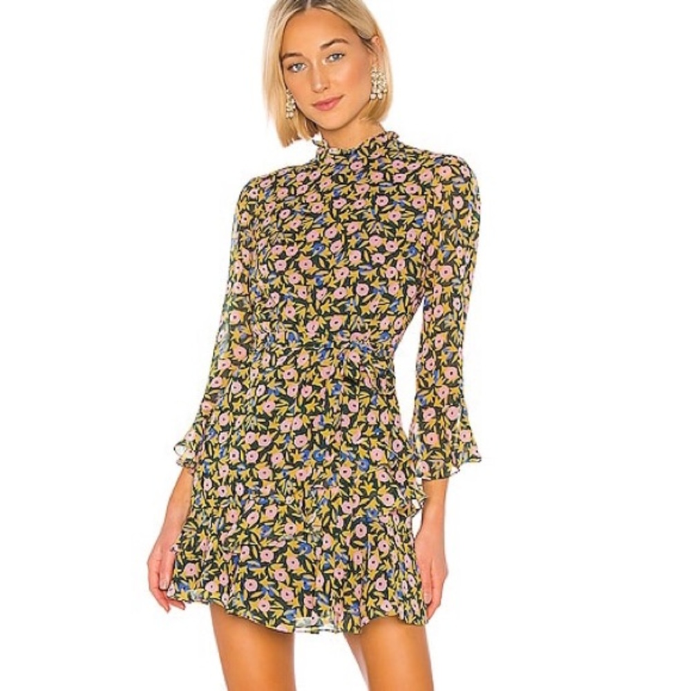 Saloni Marissa dress ruffle long sleeve mock neck floral NWT NEW